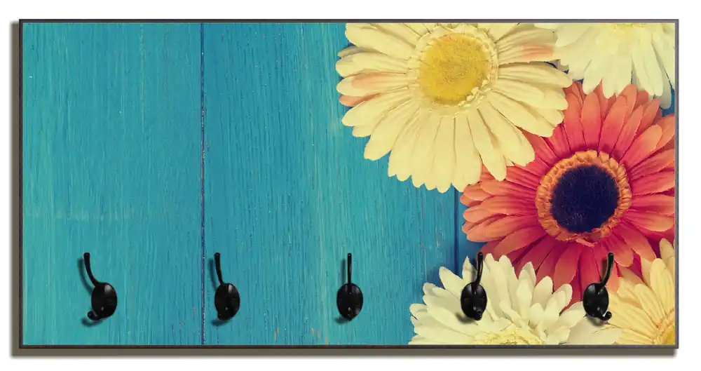 Wandgarderobe aus Holz Bunte Gerbera auf Holz 80 x 40 cm Neue Ware