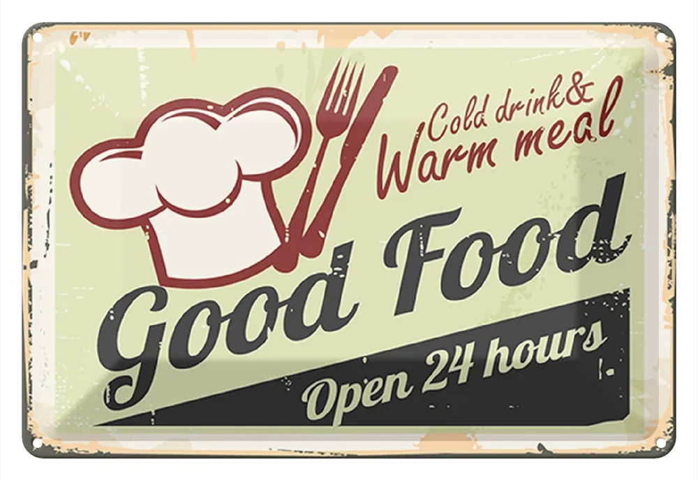 Metallbild Blechschild Retro 30x20cm Good Food cold drink open 24 20 x 30 cm Finale Aktion