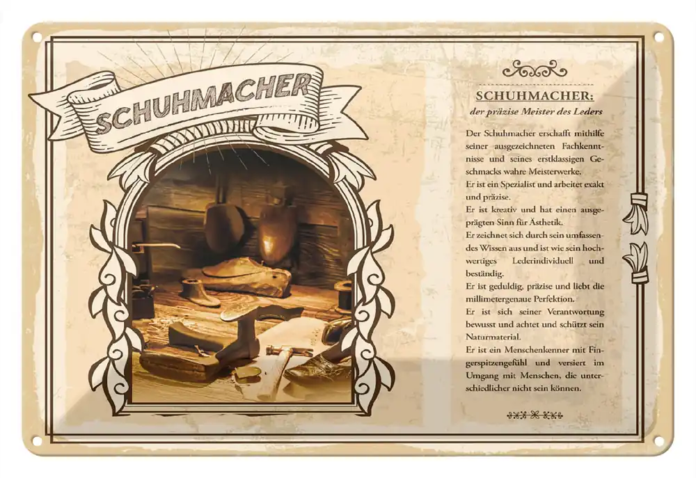 Highlight Metallbild Blechschild Berufe 30x20cm Schuhmacher Fachkenntnisse 20 x 30 cm