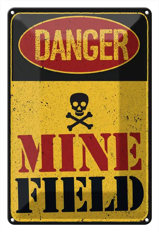 Aktuell Metallbild Blechschild Achtung Danger Mine Field Minenfeld 20x30cm 20 x 30 cm