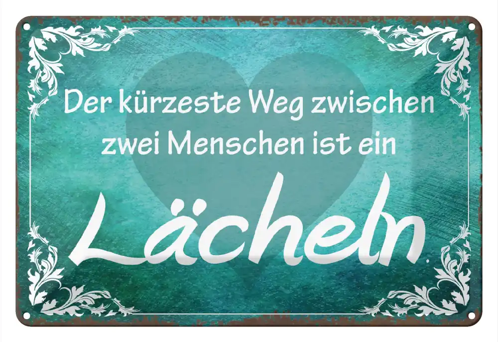 Schneller Versand Metallbild Blechschild Spruch 30x20cm der kürzeste Weg ist Lächeln 20 x 30 cm