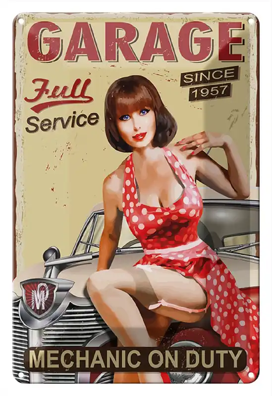 Metallbild Blechschild Pinup 20x30cm Retro full Service mechanic Auto 20 x 30 cm Sonderaktion