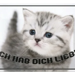 Abverkauf Metallbild Blechschild Katze 30x20cm ich hab dich lieb Geschenk 20 x 30 cm