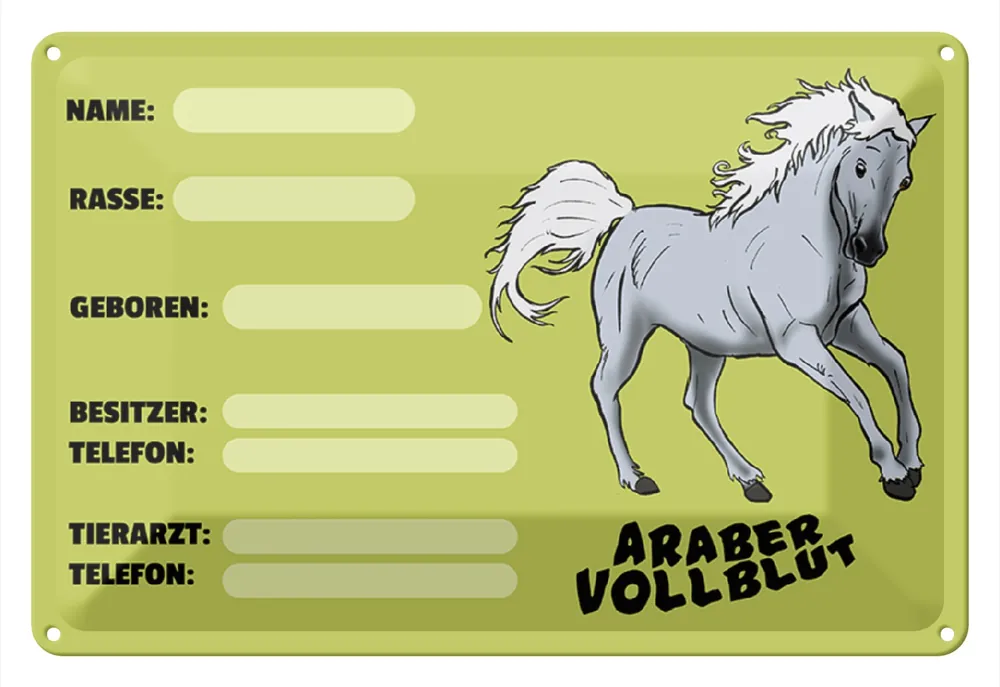 Günstig Metallbild Blechschild Pferd 30x20cm Araber Vollblut Name Besitzer 20 x 30 cm