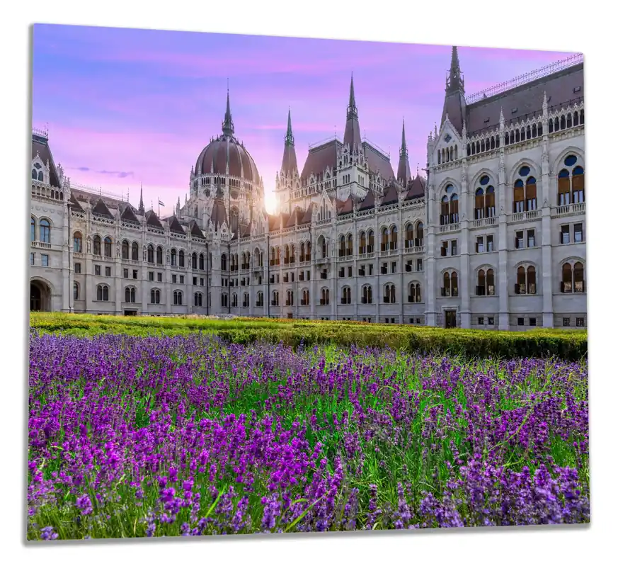 Neue Ware Herdabdeckplatte Historisches Gebäude im Abendlicht Breite 70 cm x Höhe 52 cm. 2-teilig, 8 mm hohe Noppen