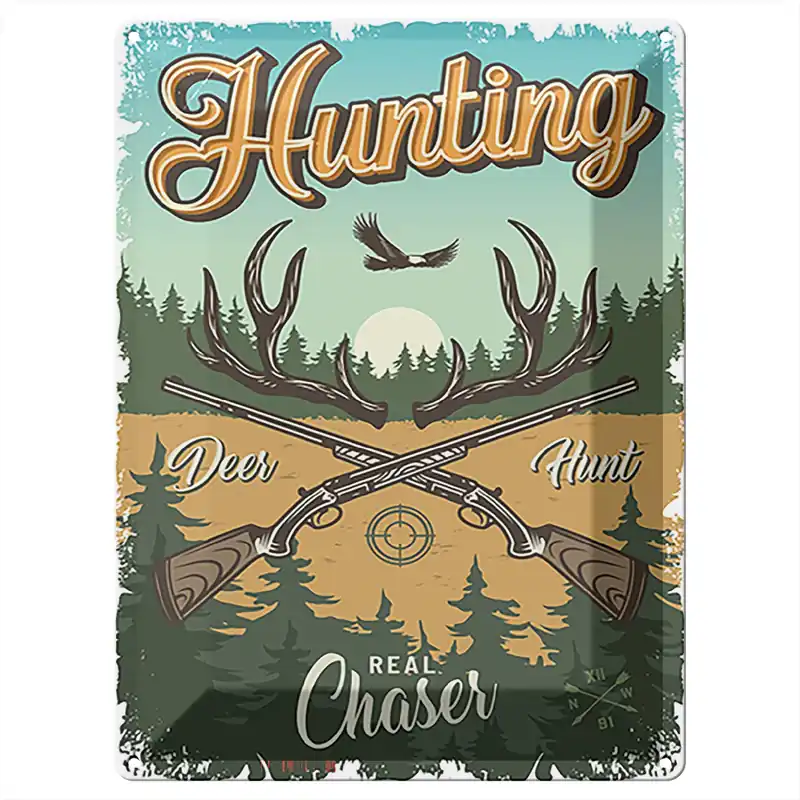 Metallbild Blechschild Jagd 30x40cm Hunting deer hunt Abenteuer 30 x 40 cm Gratis Versand