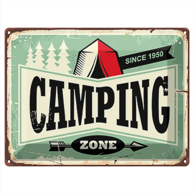 Nur Heute Metallbild Blechschild Retro 40x30cm Camping Zone Outdoor Abenteuer 30 x 40 cm