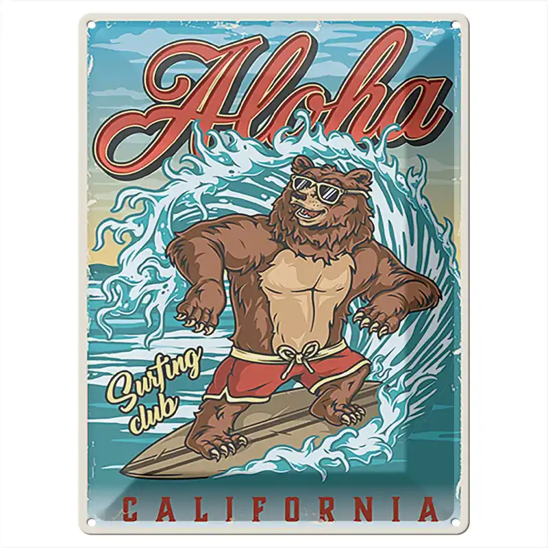 Aktuell Metallbild Blechschild Surfing 30x40cm Aloha California Sommer Sport 30 x 40 cm
