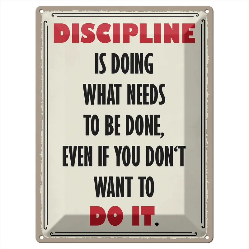 Finale Aktion Metallbild Blechschild Spruch 30x40cm Discipline is doing what needs 30 x 40 cm