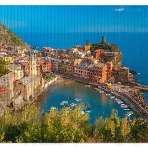 Duschmatte Farbenfrohes Küstendorf am Mittelmeer 90 x 65 cm Mega-Angebot