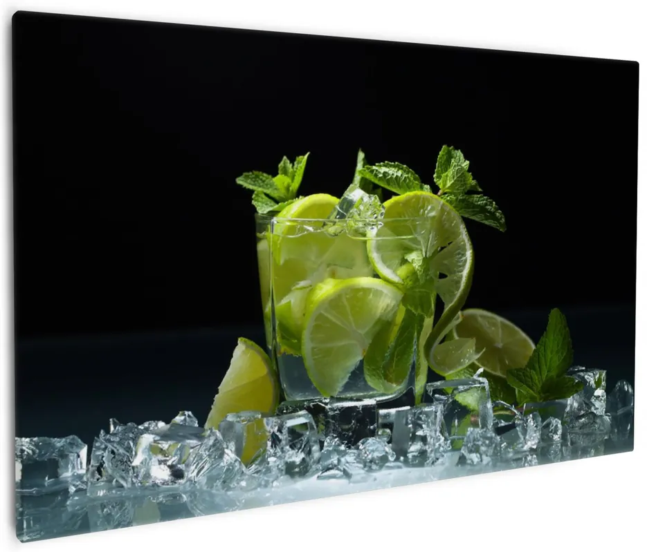 Preisknaller Leinwandbild Mojito - Cocktail mit Limetten, Eis und Minze 60 x 90 cm