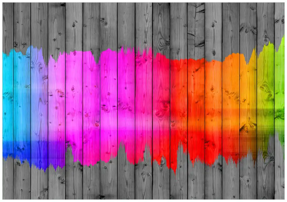 Poster Holzpaneel - Bemaltes buntes Holz 70 x 100 cm, mit schwarzem Aluminiumrahmen Saisonangebot