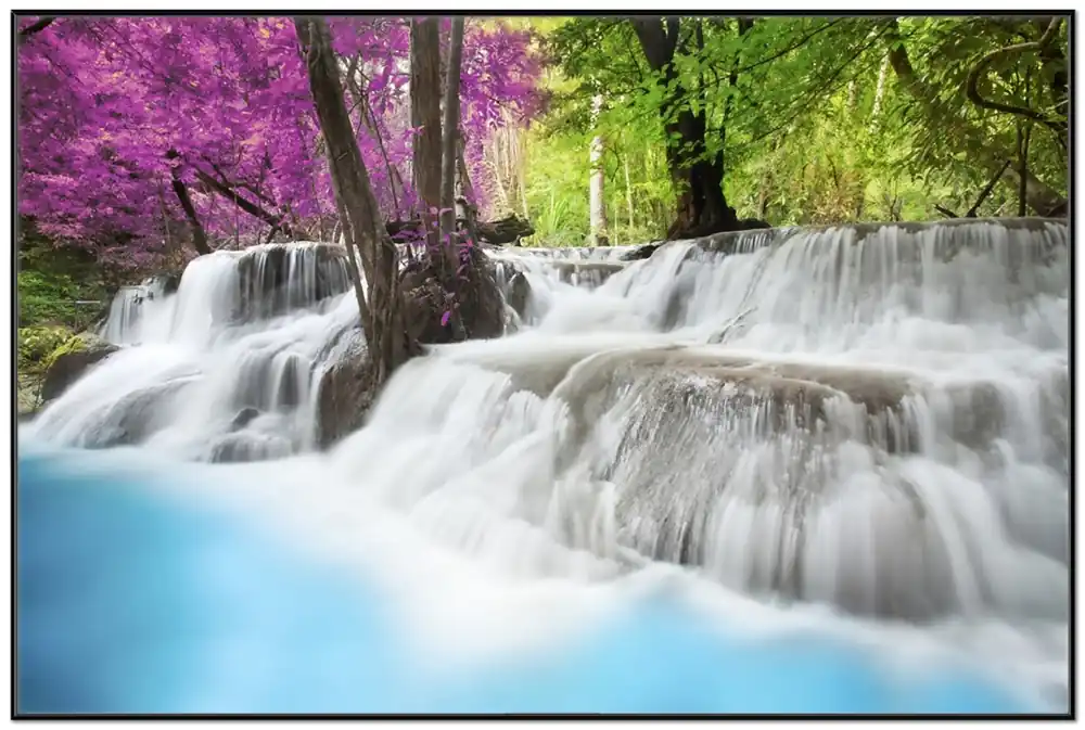 Poster Wasserfall in einem bunt gefärbten Wald 61 x 91,5 cm, mit rahmenlosem Bildhalter Knallerangebot