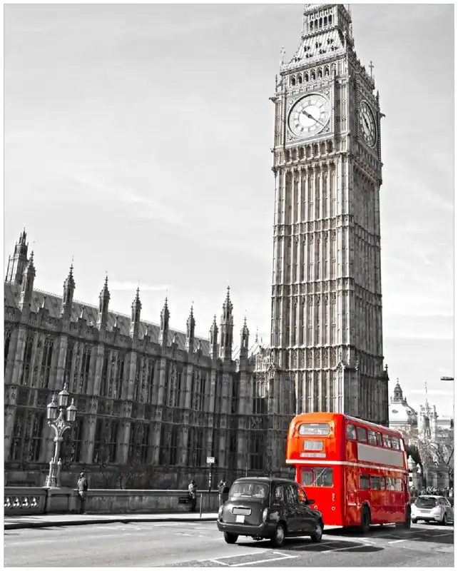 Poster London Red Bus 70 x 100 cm, mit schwarzem Aluminiumrahmen Letzte Chance