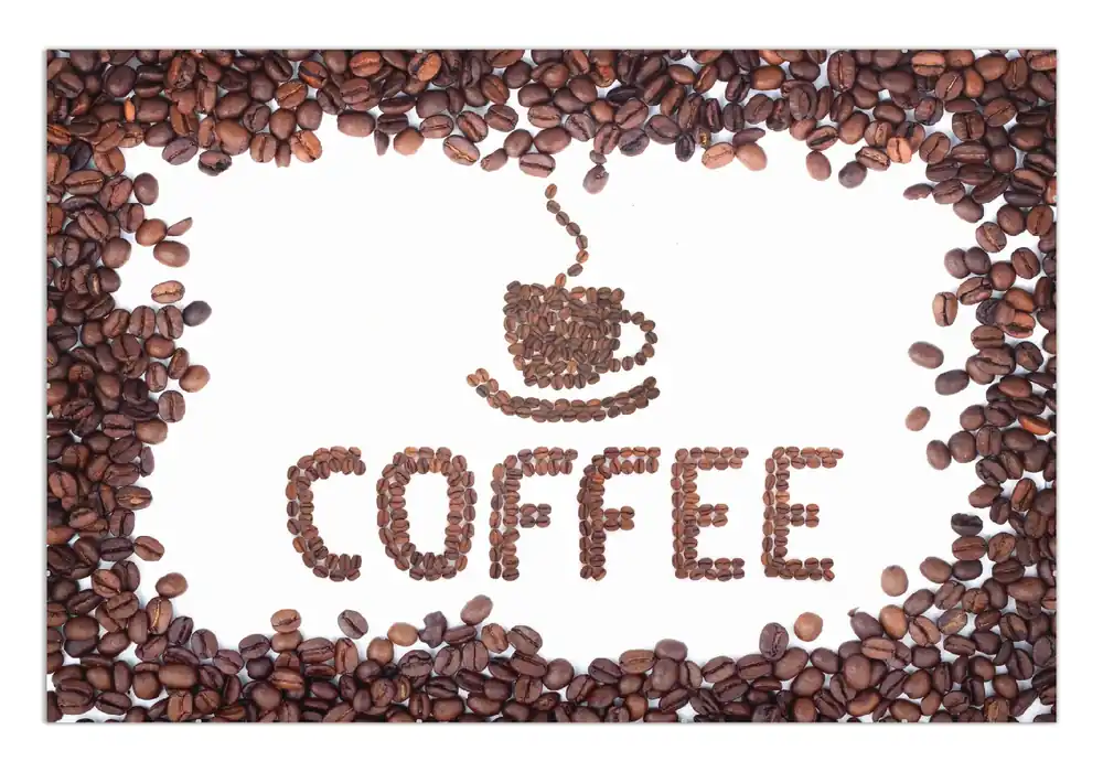 Poster Kaffee Schrift aus Kaffeebohnen 61 x 91,5 cm, mit rahmenlosem Bildhalter Nur Für Kurze Zeit