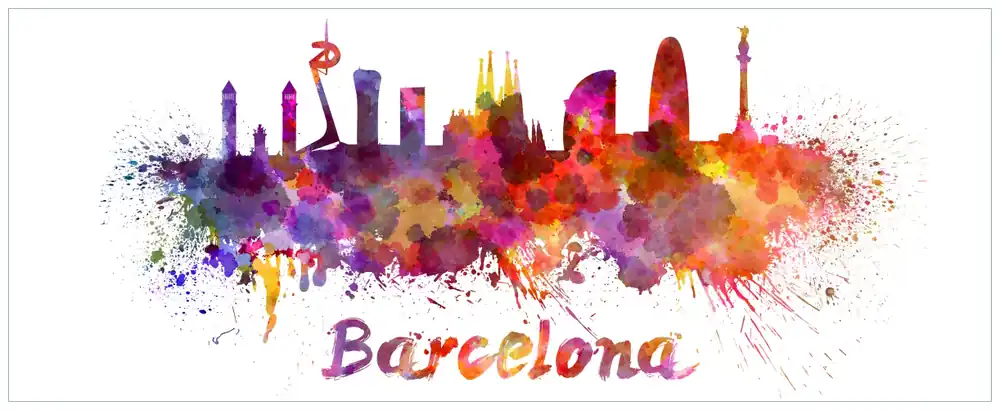 Highlight Poster Städte als Aquarell - Skyline von Barcelona 61 x 91,5 cm, mit schwarzem Aluminiumrahmen