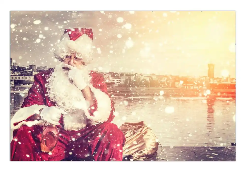 Poster Christmas-Party - Weihnachtsmann mit Schnaps und Zigarre 61 x 91,5 cm Expressversand