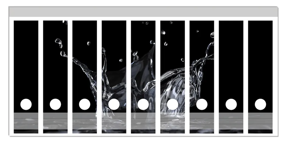 Top-Preis Ordnerrücken Sticker Aufspritzendes Wasser inkl. breiter Ordner, 12 Sticker