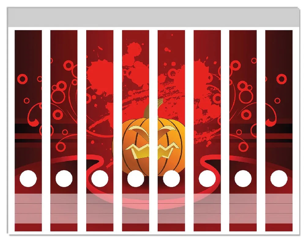 Abverkauf Ordnerrücken Sticker Geschnitzter Halloween-Kürbis im Comic Stil für schmale Ordner, 12 Sticker