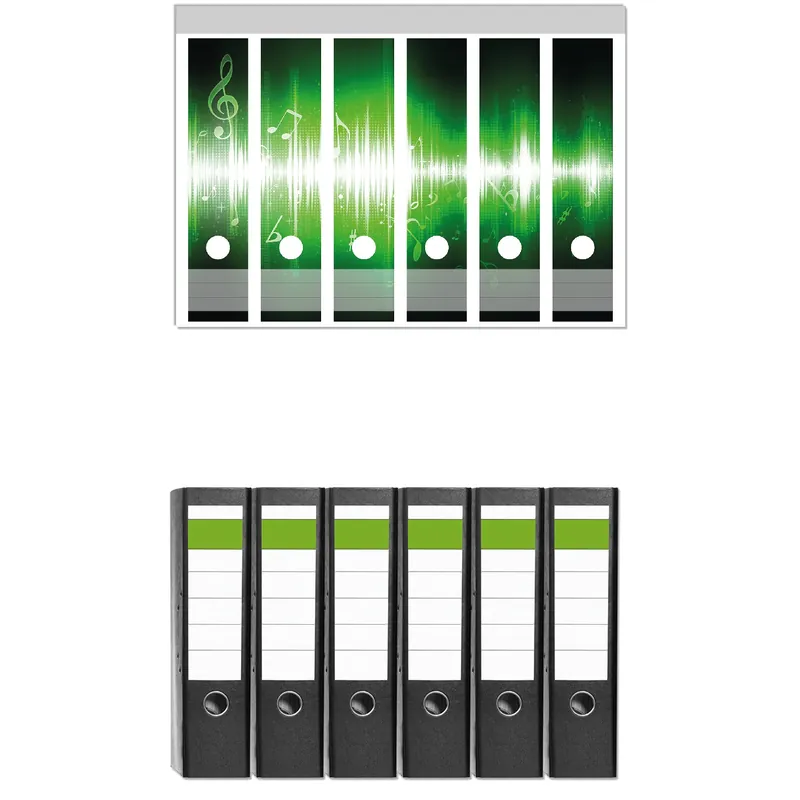 Knallerangebot Ordnerrücken Sticker Grüne Noten der Musik für schmale Ordner, 8 Sticker