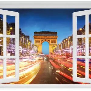Abverkauf Acrylglasbild Arc de triomphe in Paris bei Nacht 60 x 90 cm mit Fensterrahmen