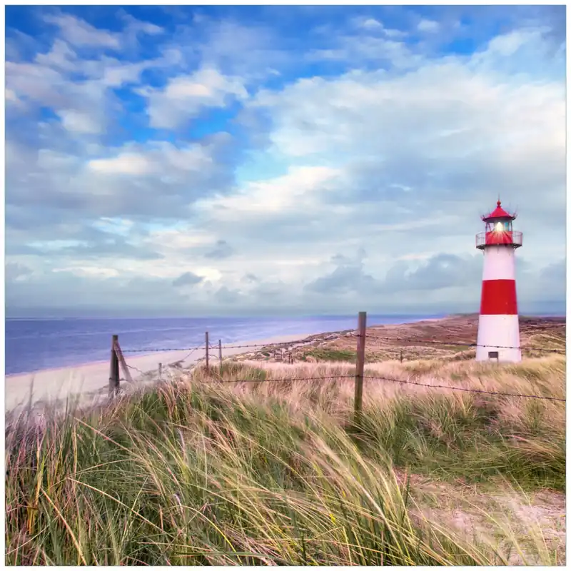 Glasunterlage Leuchtturm am Strand von Sylt 55 x 55 cm Neu Im Sortiment