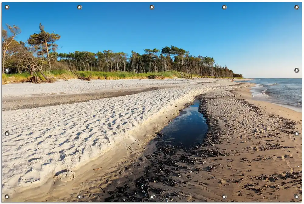 Gartenposter Einsamer Strand am Meer - Blauer Himmel Rund. 60 cm Durchmesser Geprüft