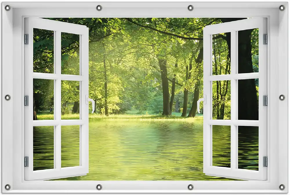Nur Für Kurze Zeit Gartenposter Idyllischer See im Wald bei Sonnenschein 100 x 150 cm