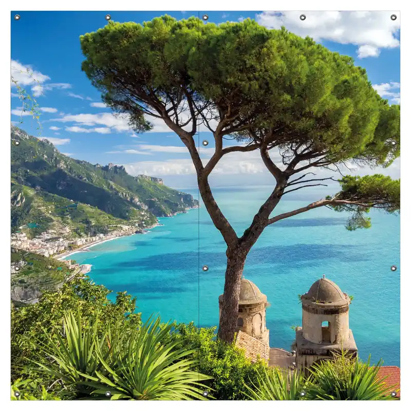Preisreduziert Gartenposter Italienische Küste Rund. 90 cm Durchmesser