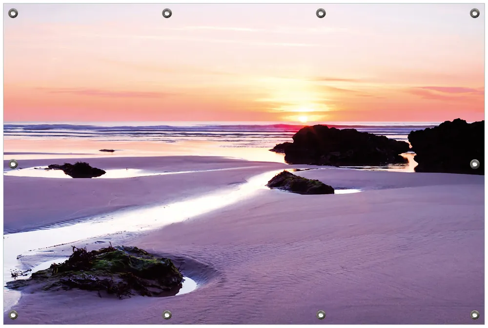 Gartenposter Sonnenuntergang am einsamen Strand Rund. 30 cm Durchmesser Echt