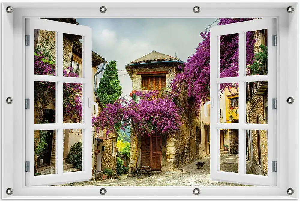 Top-Angebot Gartenposter Malerische Stadt in der Provence mit bunten Blumen 100 x 150 cm