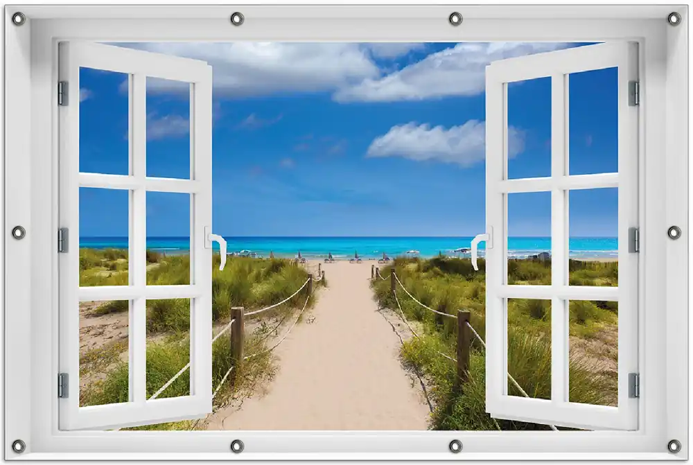 Expressversand Gartenposter Sandweg zum blauen Meer mit blauem Himmel ca. 60 x 90 cm