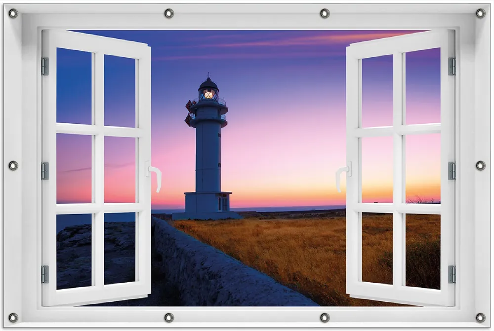 Gartenposter Leuchtturm am Abend auf den Balearen Malerischer Himmel 100 x 150 cm Knallerangebot