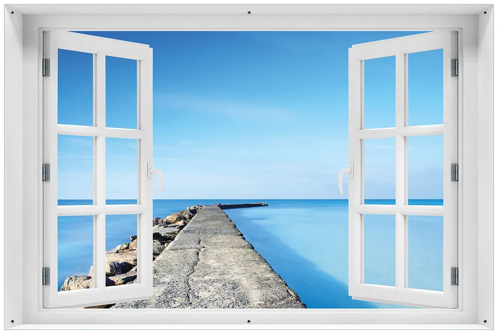 Günstig Gartenposter Pier am blauen Ozean mit blauem Himmel ca. 60 x 90 cm