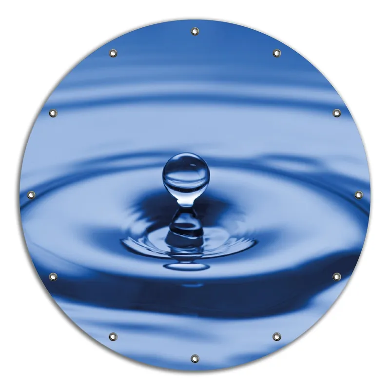 Preis Gesenkt Gartenposter Wassertropfen im blauen Wasser Rund. 30 cm Durchmesser