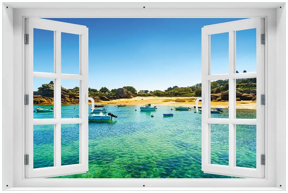 Gartenposter Französische Bucht mit klarem Wasser und Booten ca. 60 x 90 cm Wochenendangebot