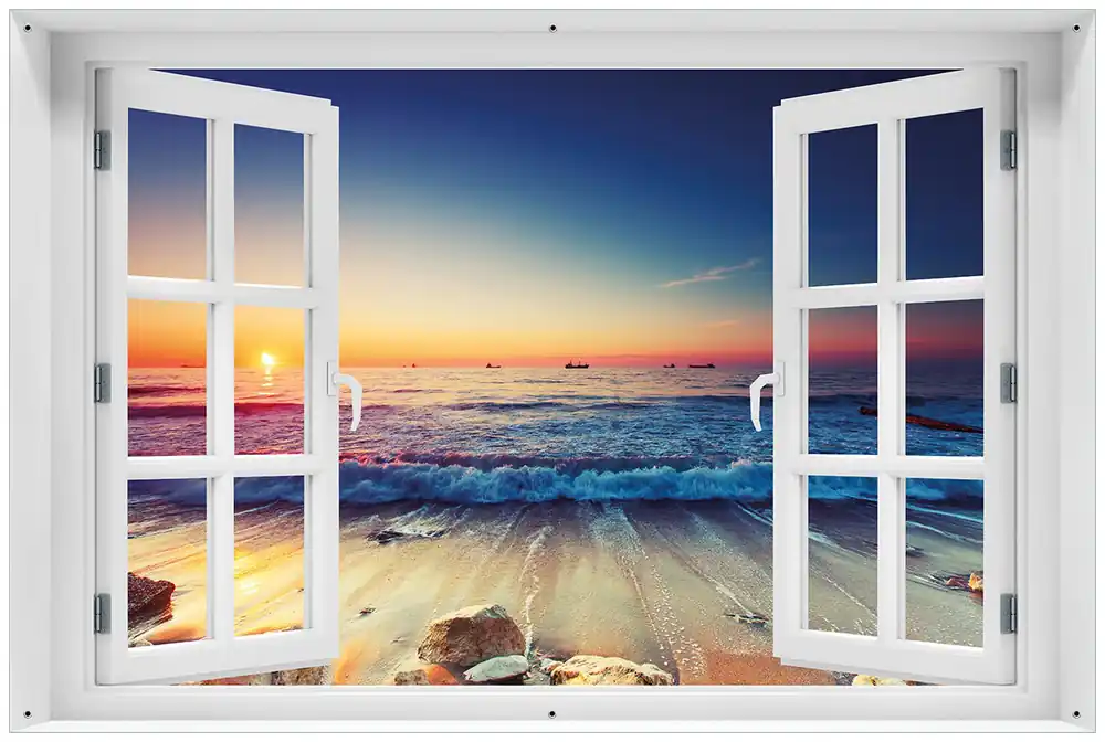 Super-Preis Gartenposter Sonnenuntergang am Meer mit Wellen am Strand 100 x 150 cm