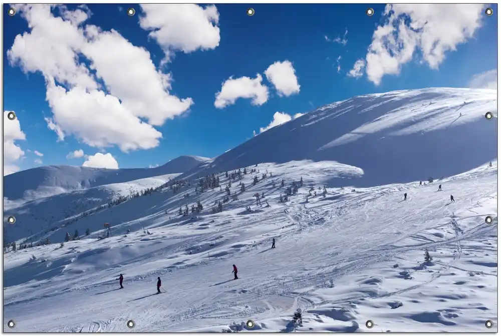 Heißes Angebot Gartenposter Ski-Piste in den Alpen Rund. 90 cm Durchmesser