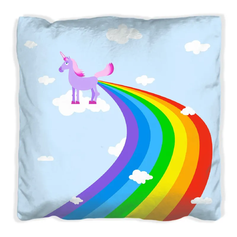 Angebot Kissen Einhorn mit Regenbogen aus dem Hintern 40 x 40 cm, schwarz