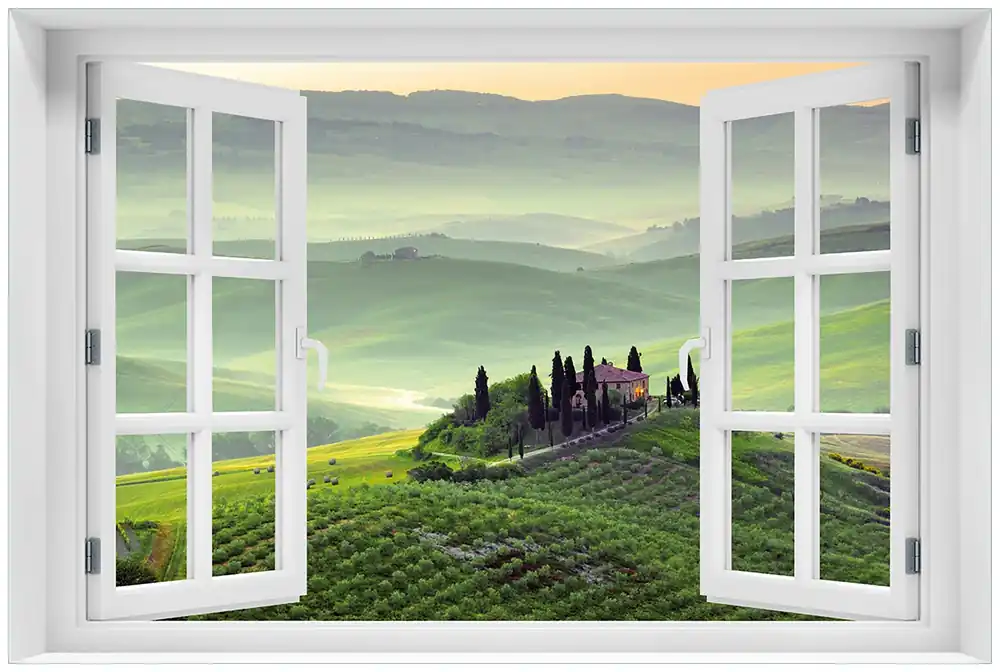Glasbild Toskana in Italien 60 x 90 cm mit Fensterrahmen Online Kaufen