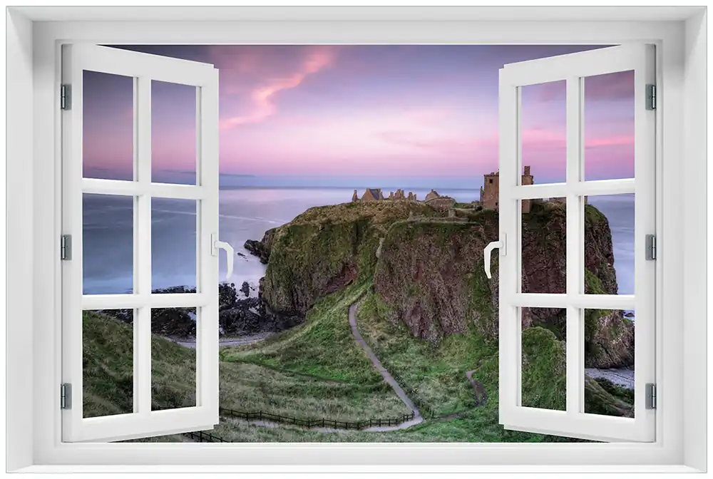 Must-Have Glasbild Schloss am Meer 60 x 90 cm mit Fensterrahmen