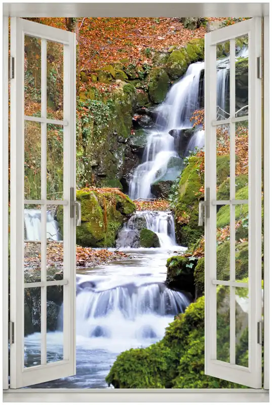 Abverkauf Acrylglasbild Bach im Wald 60 x 90 cm mit Fensterrahmen