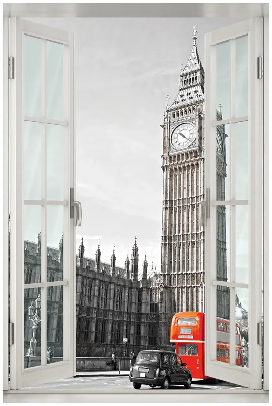 Acrylglasbild London Red Bus 60 x 90 cm mit Fensterrahmen Neue Kollektion