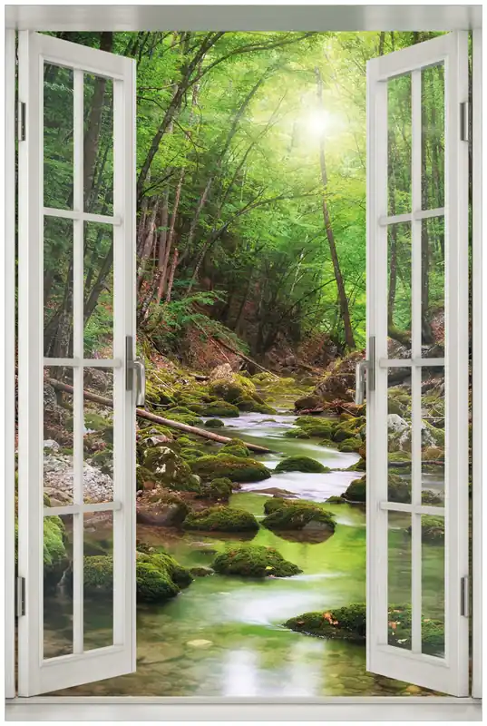Aktuell Acrylglasbild Fluss im Wald 60 x 90 cm mit Fensterrahmen
