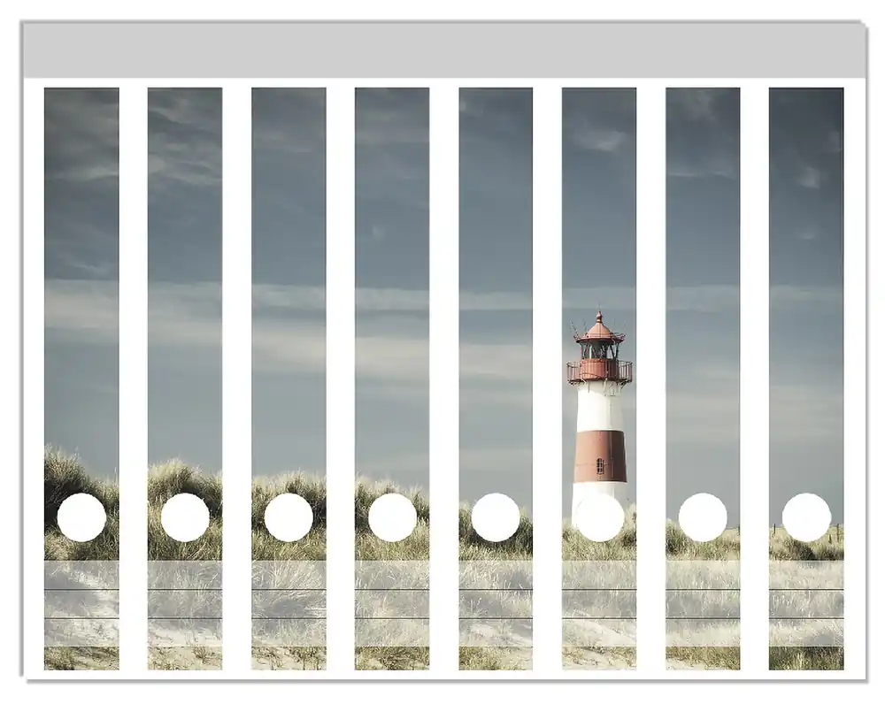 Ordnerrücken Sticker Leuchtturm auf der Düne am Strand inkl. schmaler Ordner, 12 Sticker Kracherpreis