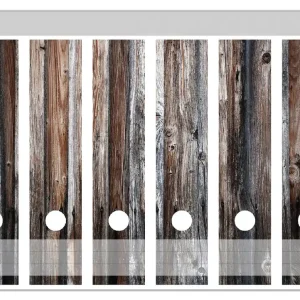 Abverkauf Ordnerrücken Sticker Alte Holzwand - Holzplanken in grau und braun für breite Ordner, 9 Sticker