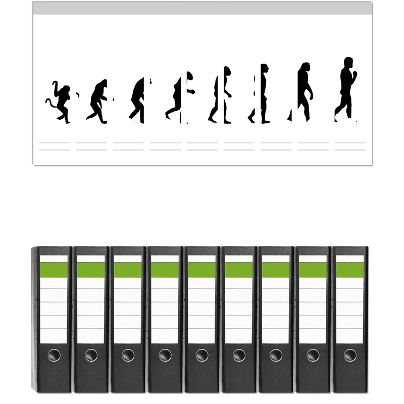 Ordnerrücken Sticker Evolution - Die Entwicklung des Menschen inkl. schmaler Ordner, 12 Sticker Begrenztes Angebot