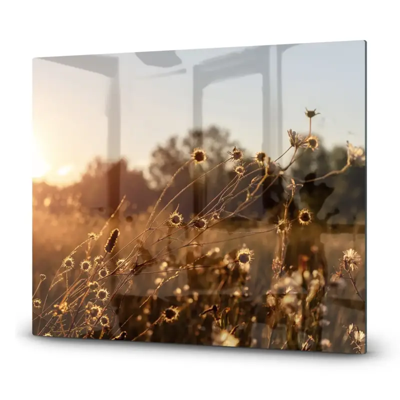 Nur Heute Herdabdeckplatte Sonnenuntergang auf der Wiese 60x52