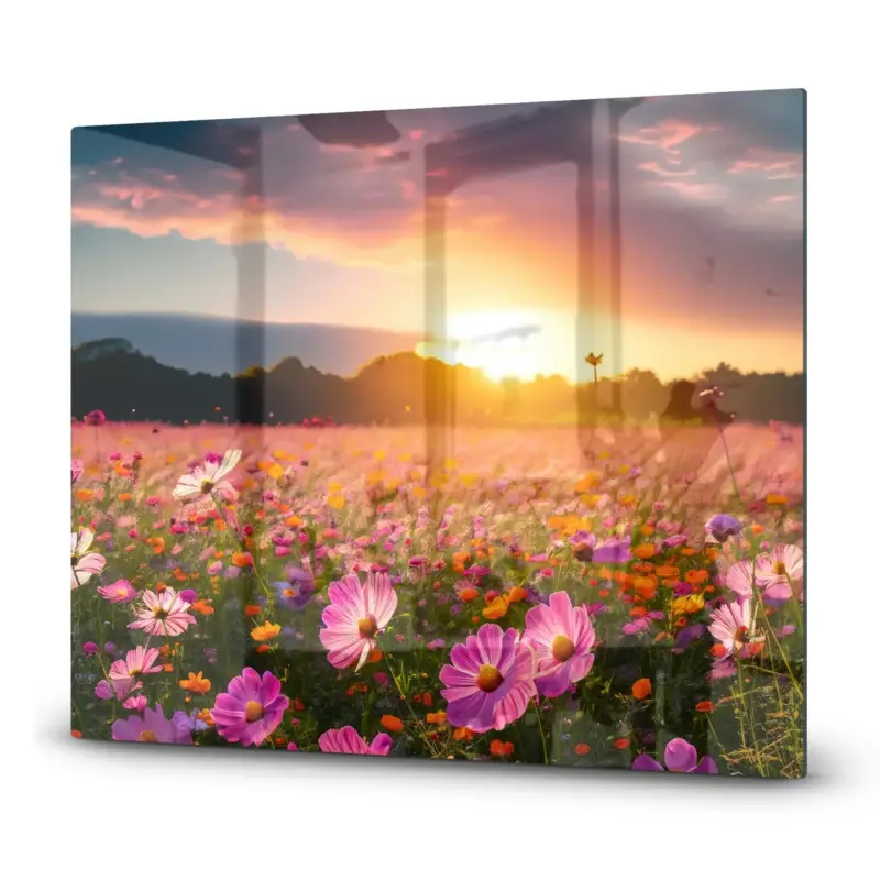 Preiswert Herdabdeckplatte Sommerblumen bei Sonnenuntergang 60x52