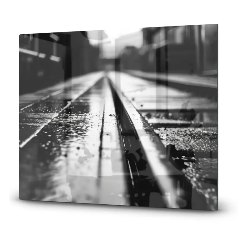 Bestseller Herdabdeckplatte Schwarz-weiß Bahngleis 60x52